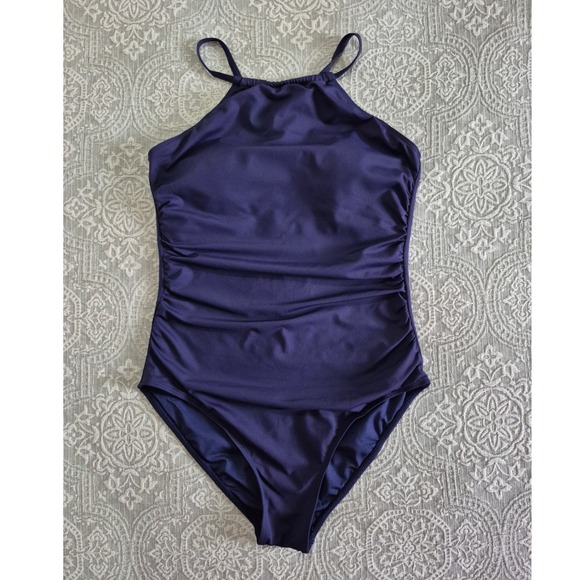 Holipick Other - Holipick Womens High Neck Ruched One Piece Swimsuit Navy Blue Large